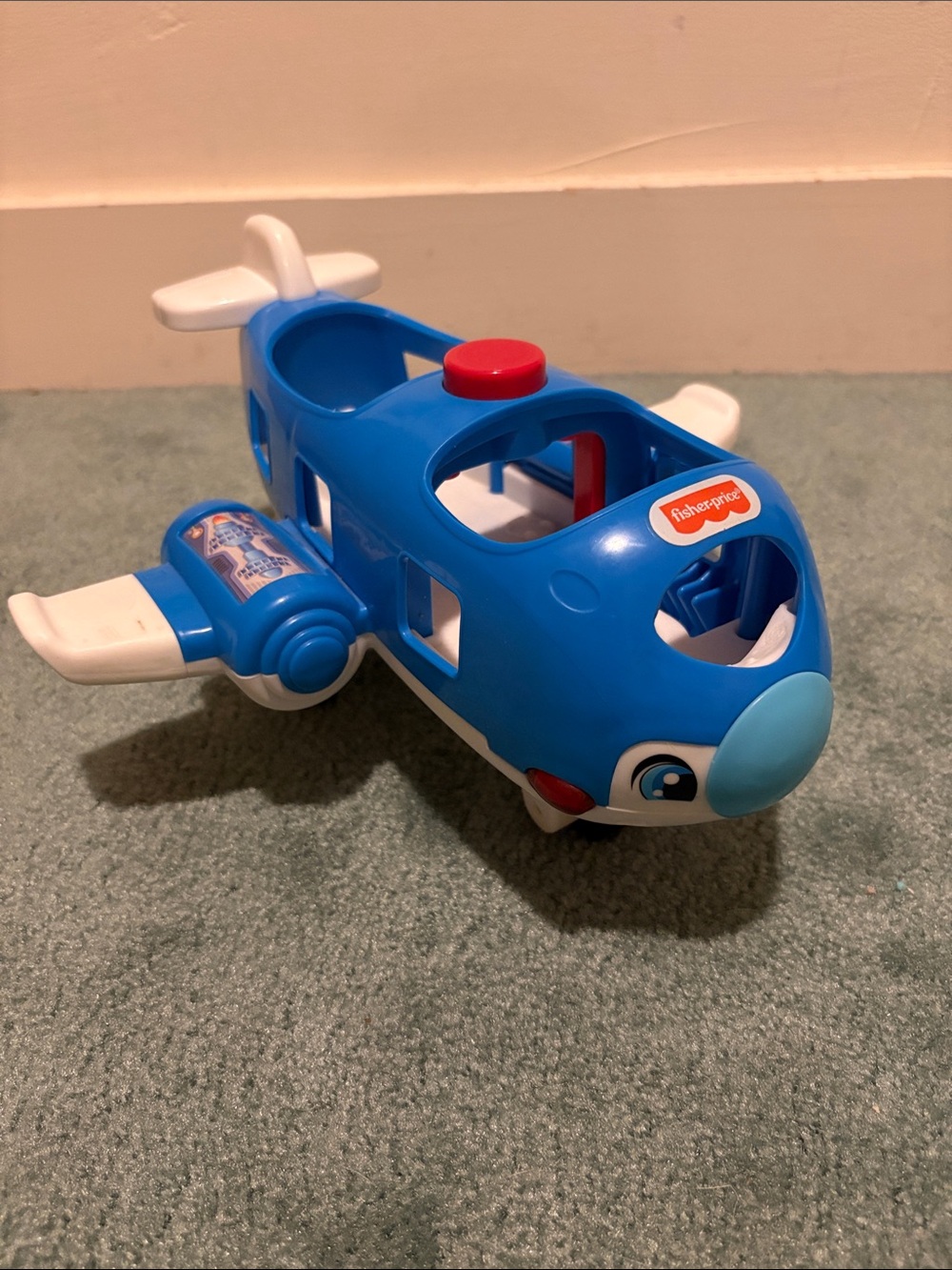 Fisher-Price Blue and White Toddler Play Airplane with Red Button